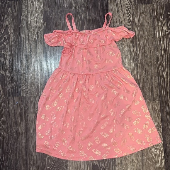 Girls Picapino coral dress with shiny pineapples on it size 8 - Picture 2 of 4